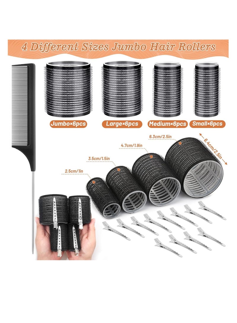 عام بكرات تجعيد الشعر 24 قطعة من بكرات الشعر غير الحرارية مع 12 مشبكًا، 4 أحجام (كبيرة كبيرة ومتوسطة وصغيرة) ذات قبضة ذاتية تحمل بكرات الشعر للشعر الطويل والمتوسط ​​والقصير السميك والرفيع والرفيع - Image 2