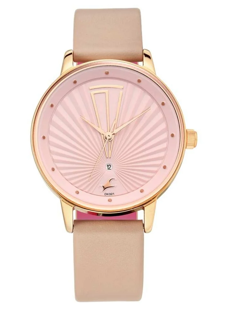 fastrack Fastrack Ruffles Quartz Analog with Date Pink Dial Leather Strap Watch for Girls