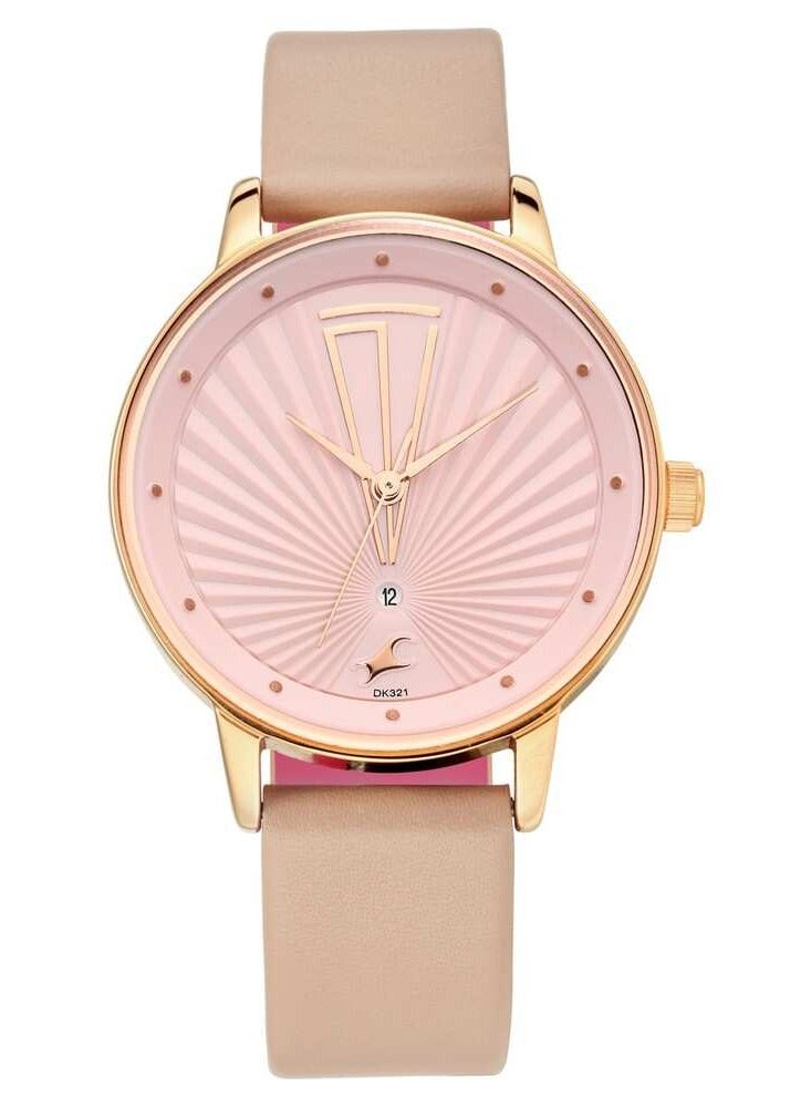 fastrack Fastrack Ruffles Quartz Analog with Date Pink Dial Leather Strap Watch for Girls  - Image 1