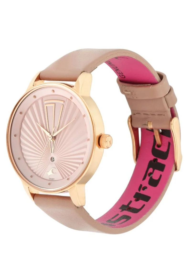 fastrack Fastrack Ruffles Quartz Analog with Date Pink Dial Leather Strap Watch for Girls
