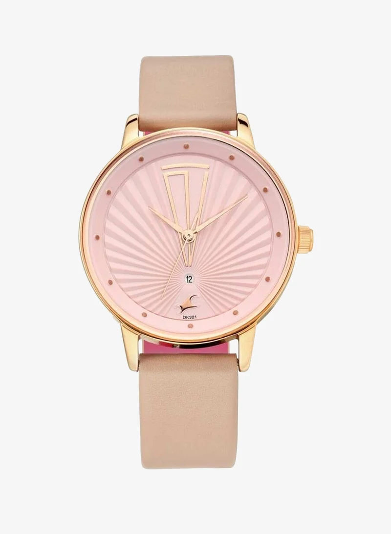 fastrack Fastrack Ruffles Quartz Analog with Date Pink Dial Leather Strap Watch for Girls