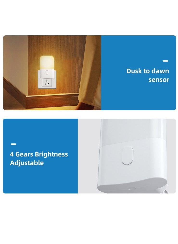 Night Light Socket With Twilight Sensor, Brightness Adjustable Orientation Light, With Brightness Sensor For Children's Room, Stairway, Bedroom, Kitchen, Warm White, Pack of 2 [Energy Class A]，UK PLUG