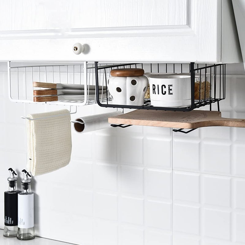 Spaceshoop 2 Pcs Under Shelf Basket, Shelves Wire Basket Hanging Basket Under Shelves Storage Rack for Kitchen Pantry Desk Bookshelf Cupboard - Image 1