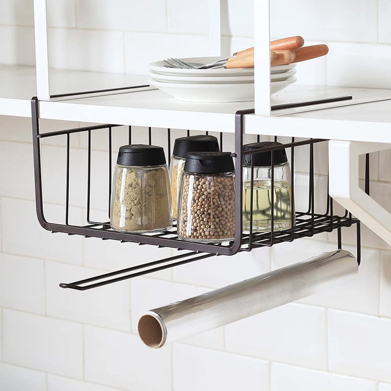 Spaceshoop 2 Pcs Under Shelf Basket, Shelves Wire Basket Hanging Basket Under Shelves Storage Rack for Kitchen Pantry Desk Bookshelf Cupboard - Image 4