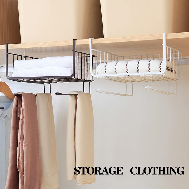 Spaceshoop 2 Pcs Under Shelf Basket, Shelves Wire Basket Hanging Basket Under Shelves Storage Rack for Kitchen Pantry Desk Bookshelf Cupboard - Image 3