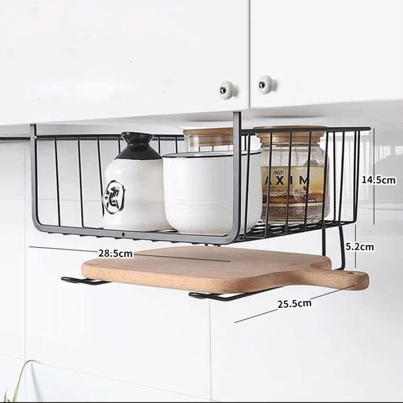 Spaceshoop 2 Pcs Under Shelf Basket, Shelves Wire Basket Hanging Basket Under Shelves Storage Rack for Kitchen Pantry Desk Bookshelf Cupboard - Image 2