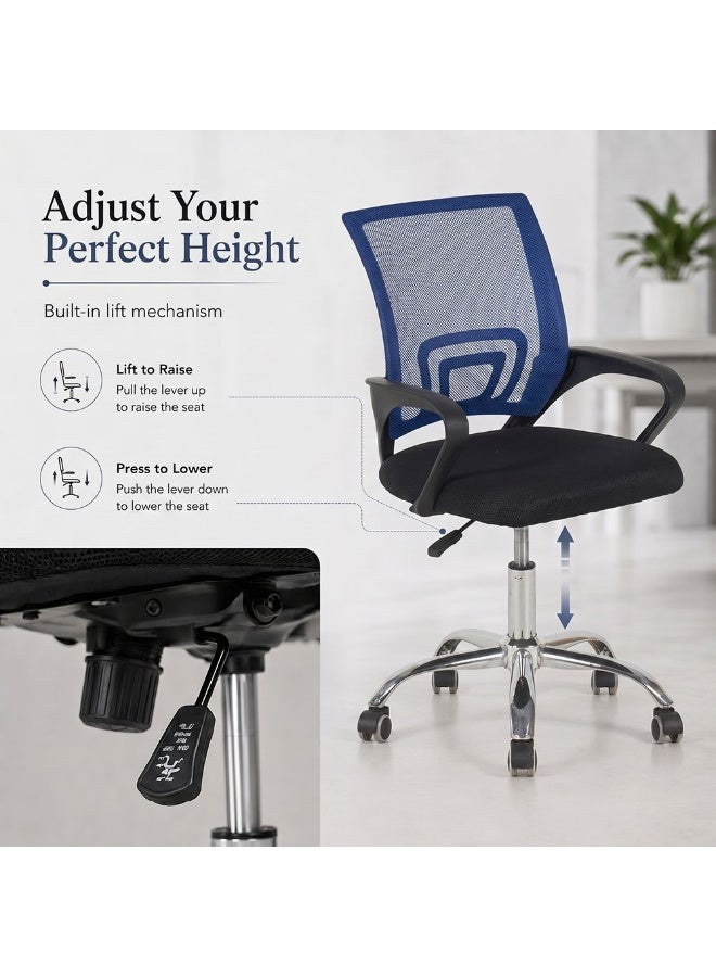 DANUBE HOME Herald Office Chair Ergonomic Office Chair | Modern Desk Computer Chair | Swivel Office Armchair | Fixed Lumbar L58.5xW53xH95cm - Blue/Black - Image 5