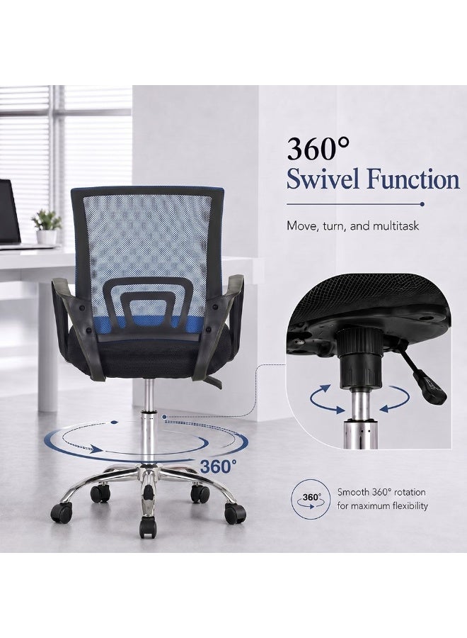 DANUBE HOME Herald Office Chair Ergonomic Office Chair | Modern Desk Computer Chair | Swivel Office Armchair | Fixed Lumbar L58.5xW53xH95cm - Blue/Black - Image 4