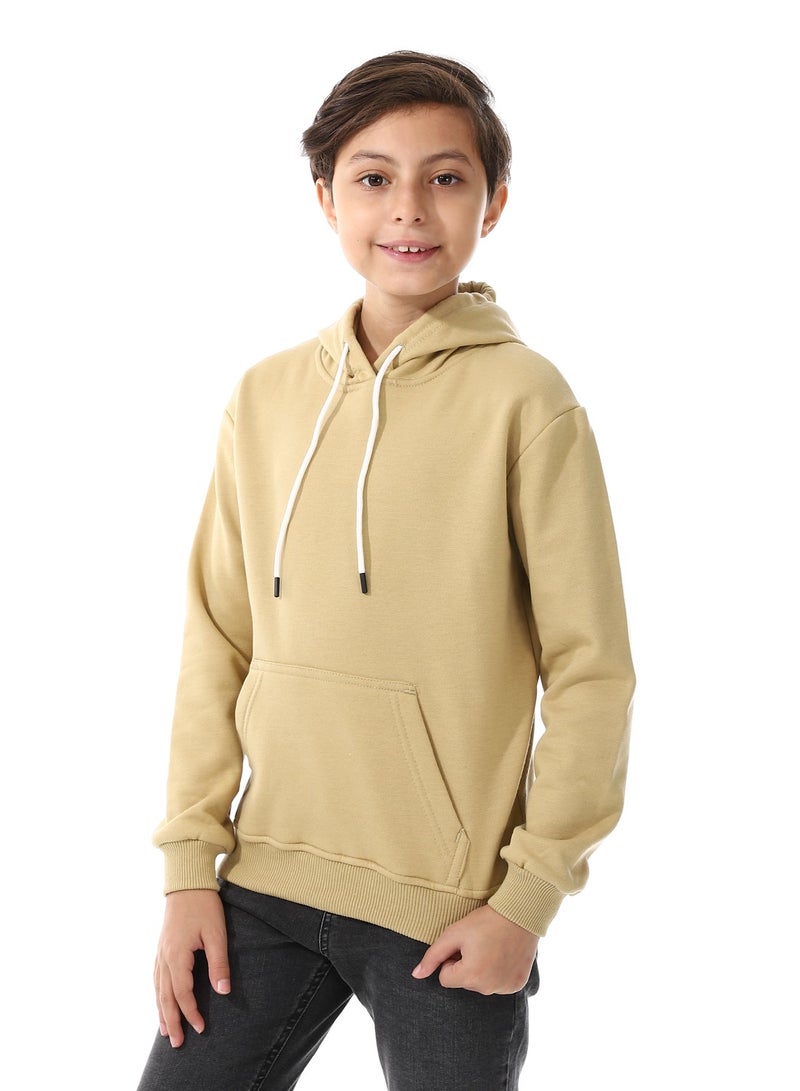 Andora Kangaroo Pockets Fleeced Boys Hoodie_ Khaki - Image 2