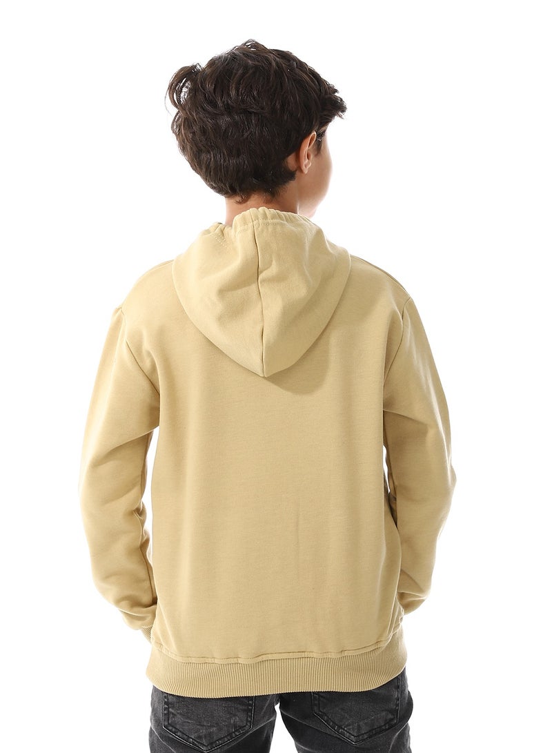 Andora Kangaroo Pockets Fleeced Boys Hoodie_ Khaki - Image 3