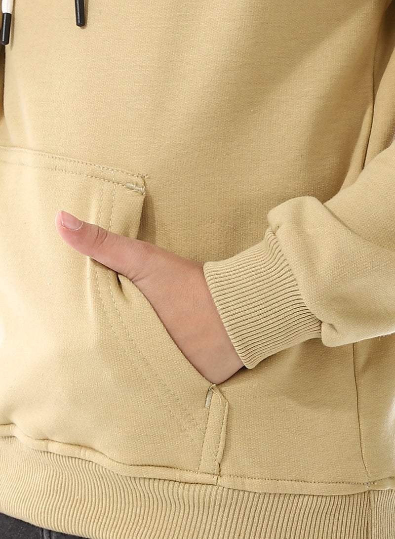 Andora Kangaroo Pockets Fleeced Boys Hoodie_ Khaki - Image 5