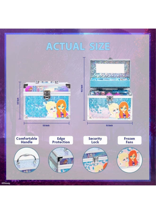 Disney Frozen - Train Case Cosmetic Makeup Set Includes Lip Gloss, Eye Shimmer, Brushes, Nail Polish Accessories & more! for Kid Girls, Ages 3+ perfect for Parties, Sleepovers & Makeovers - Image 5
