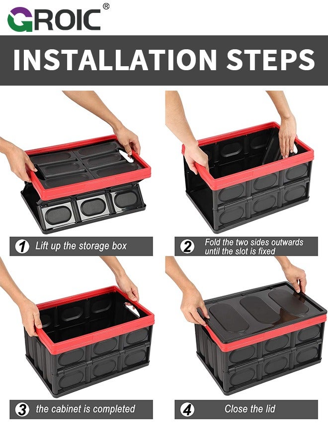 GROIC Collapsible Storage Bin with Lid, Plastic Box  Saving Space, Trunk Foldable Organizer Durable Non Slip Lightweight for Car, SUV, Truck, Van, Home, Camping Outdoor (30L) - Image 4