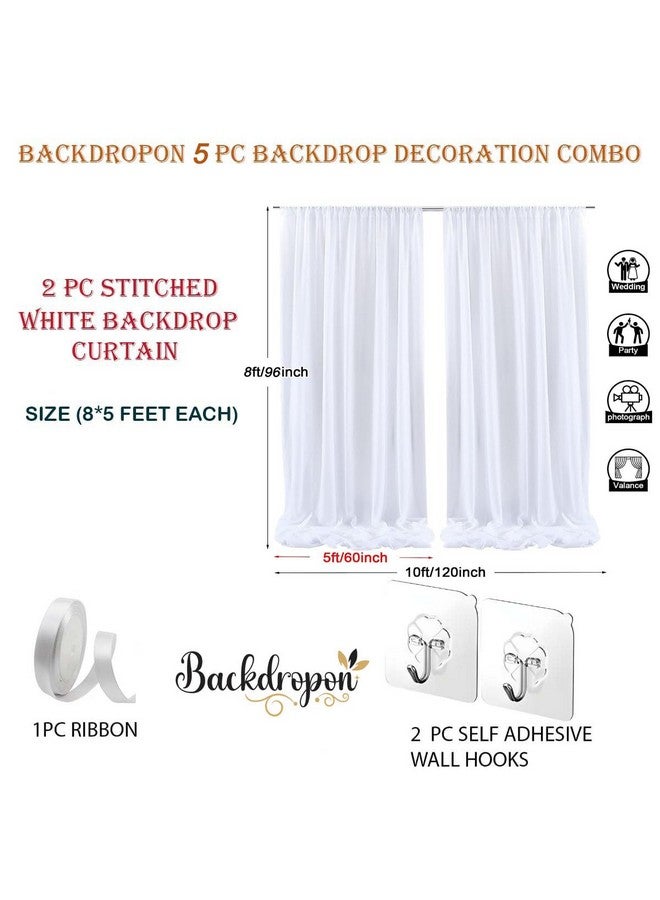 Backdropon خلفية قماش تقليدية - 5 قطع ستارة شبكة بيضاء مع خطافات لاصقة وشريط ساتان لتزيين البوجا، عيد الميلاد، الذكرى السنوية، الزفاف - Image 3