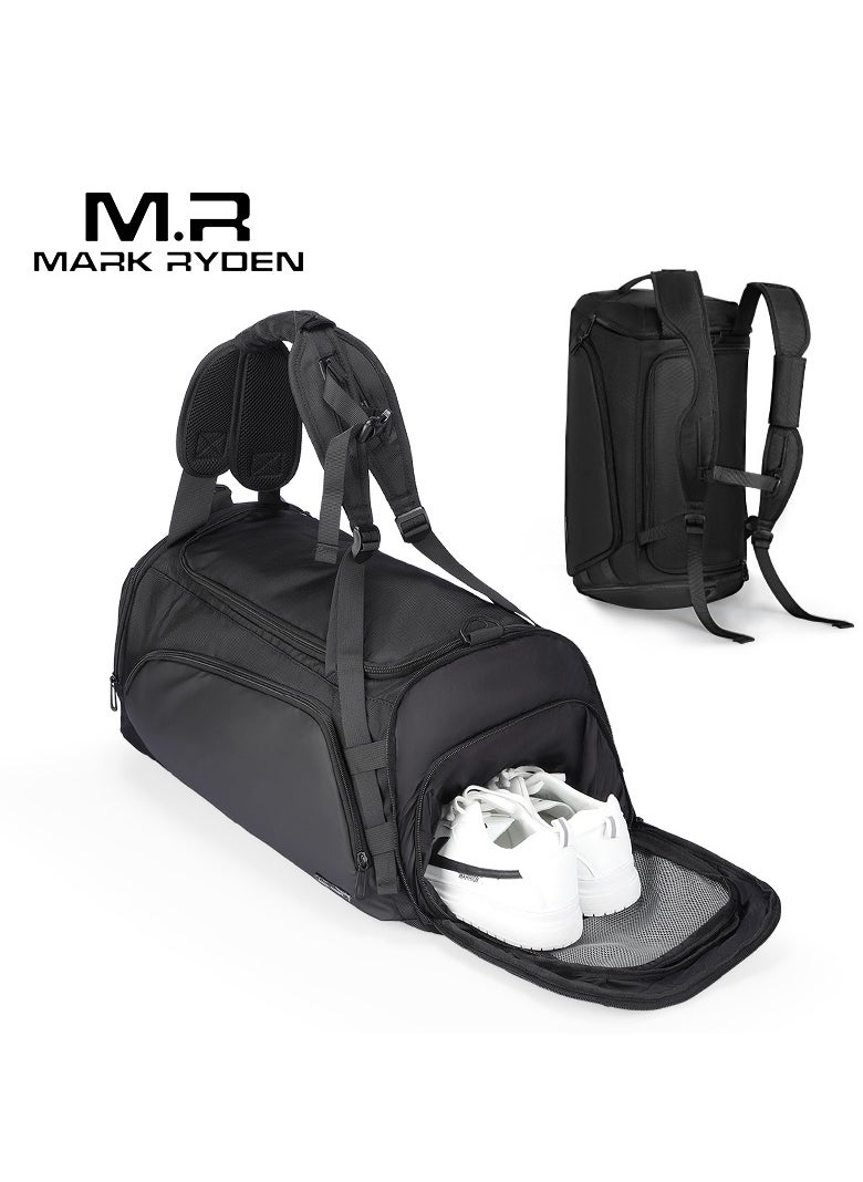 MARK RYDEN MARK RYDEN 8206 Gym Bag-Backpack, 27 Liters, All Black Water-Resistant Ultra Bag with Multipurpose of Use: Gym, Travel, Workout, Hand Luggage, Duffle Bag With Shoe Pocket & Waterproof Pocket 