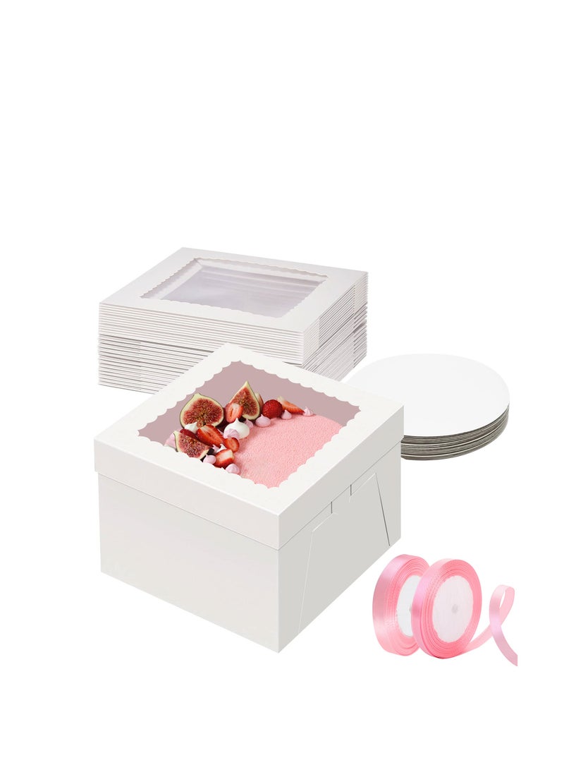40pcs 12x12x8 inches Cake Box with Cake Board,20 Boxes and 20 Boards, White Bakery Boxes With Window For Cookies, Pastries, Pies, Desserts - Image 1