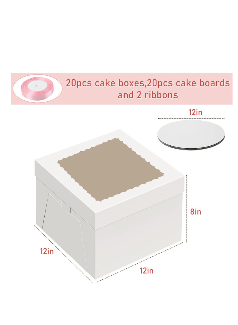40pcs 12x12x8 inches Cake Box with Cake Board,20 Boxes and 20 Boards, White Bakery Boxes With Window For Cookies, Pastries, Pies, Desserts - Image 2