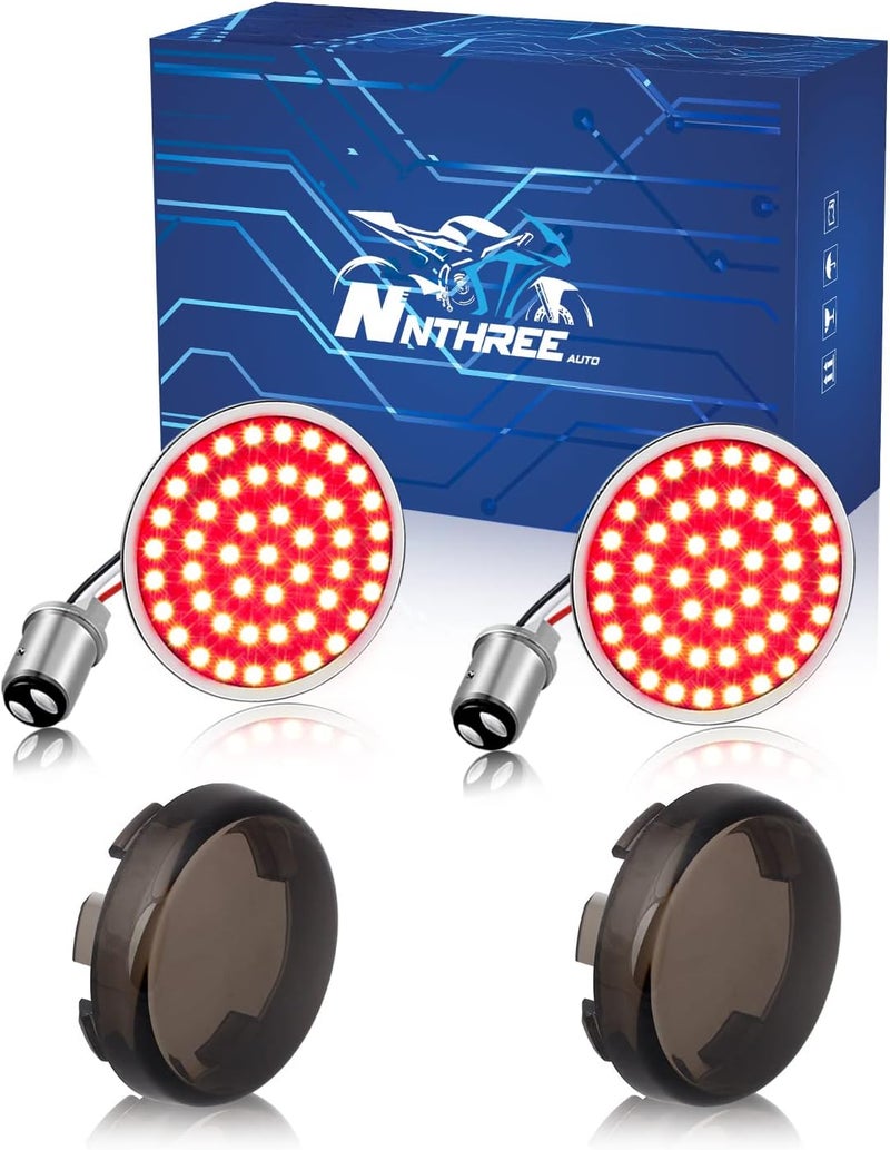 NTHREEAUTO 1157 Turn Signals with Smoked Lens Cover, Full LED Light Up 2 Inch Bullet Rear Brake Running Light Compatible with Harley Softail Dyna Sportster Fatboy Street Glide Road King - Image 1