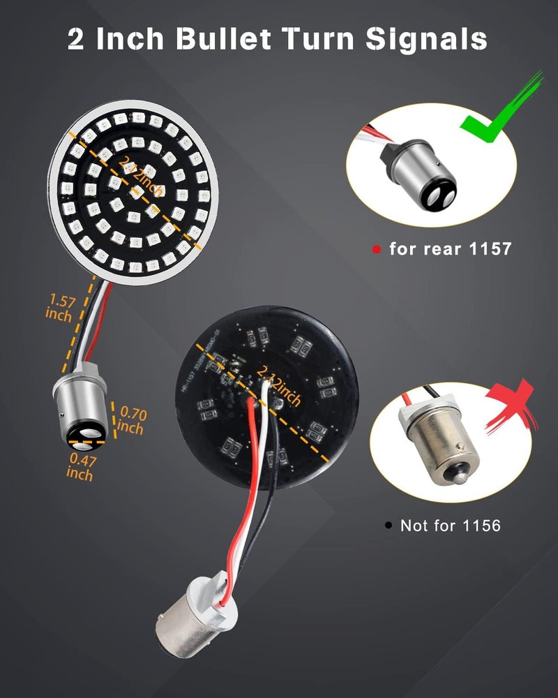 NTHREEAUTO 1157 Turn Signals with Smoked Lens Cover, Full LED Light Up 2 Inch Bullet Rear Brake Running Light Compatible with Harley Softail Dyna Sportster Fatboy Street Glide Road King - Image 5