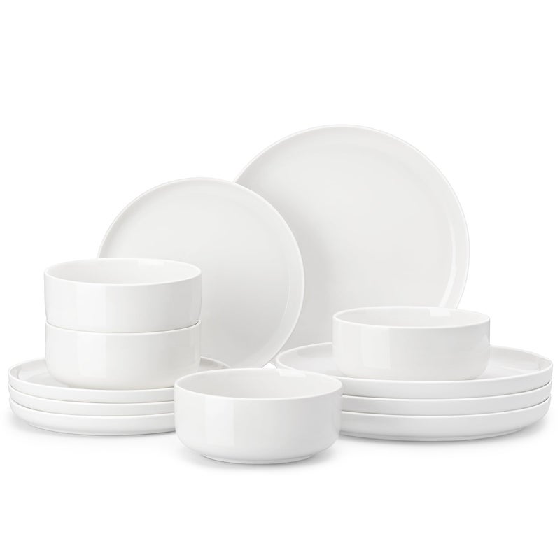MALACASA Plates and Bowls Sets, 12 Pieces Porcelain Dinnerware Sets Dishware Sets Chip Resistant Ceramic Dish Set Dining Dinner Ware Service for 4, White, Series LUNA - Image 1