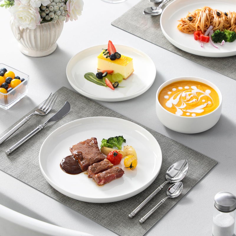 MALACASA Plates and Bowls Sets, 12 Pieces Porcelain Dinnerware Sets Dishware Sets Chip Resistant Ceramic Dish Set Dining Dinner Ware Service for 4, White, Series LUNA - Image 5