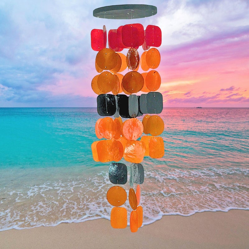 Bellaa Bellaa 20720 Wind Chimes for Outside Capiz Sea Glass Shells Orange Red Black Outdoor Windchimes Home Garden Patio Yard Lawn Unique Gifts Mom Grandma