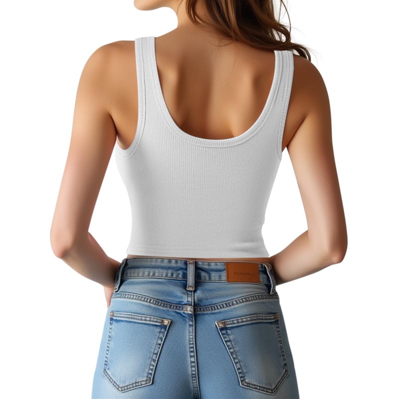 eQFeast Women's Sleeveless Crop Top Cotton Basic Scoop Neck Tank Tops, Ribbed Casual Summer Cropped Shirt for Women White - Image 5