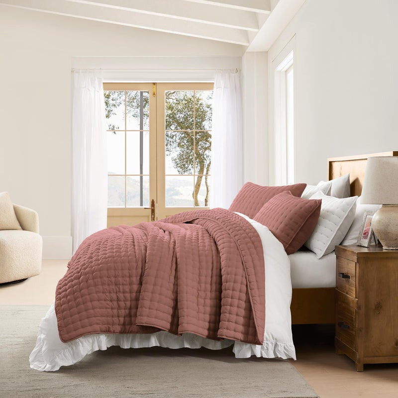 WDCOZY Queen Size Quilts Bedding Sets with 2 Pillow Shams, Lightweight Soft Bedspread Coverlet, Quilted Blanket Thin Comforter Bed Cover for All Season, 3 Pieces, 90x90 inches, Rose Red - Image 4
