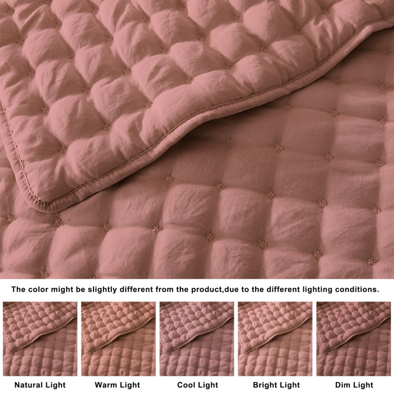 WDCOZY Queen Size Quilts Bedding Sets with 2 Pillow Shams, Lightweight Soft Bedspread Coverlet, Quilted Blanket Thin Comforter Bed Cover for All Season, 3 Pieces, 90x90 inches, Rose Red - Image 2