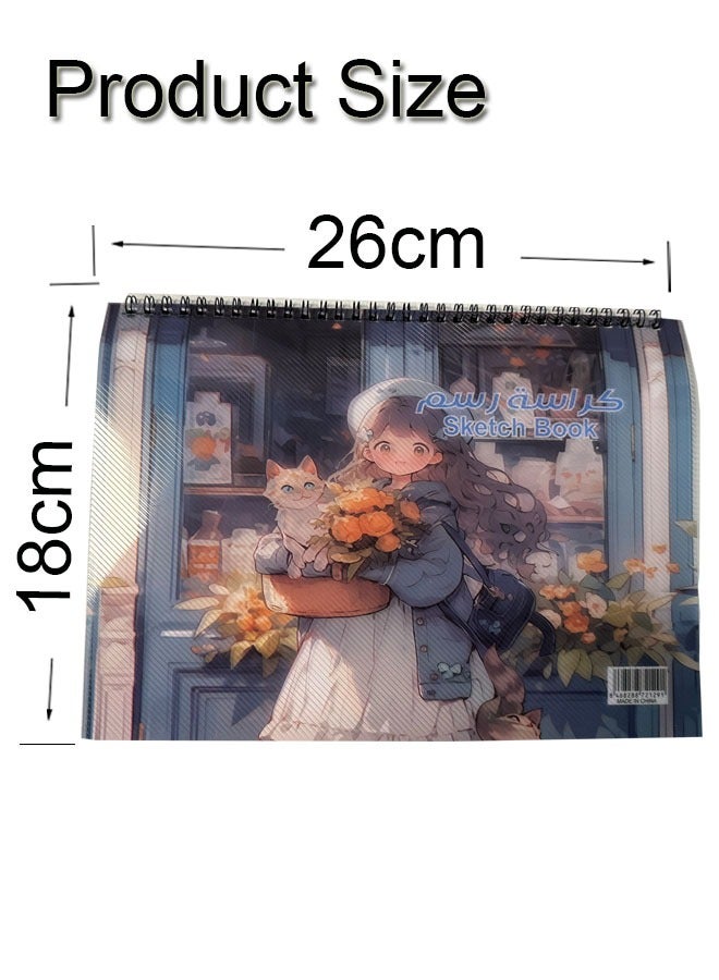 GBQ دفتر رسم 2 قطعة B5 (18*26 سم) 15 ورقة/كتاب مجموع 30 صفحة مجلد حلزوني غلاف صلب - Image 2