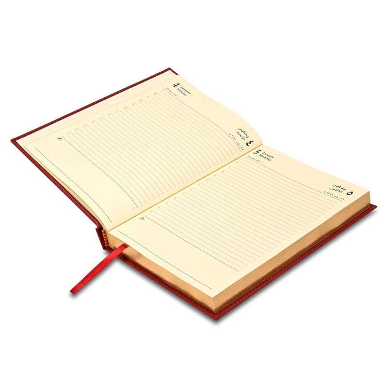 FIS مفكرة FIS 2026 الذهبية A5، 148x210 مم، غلاف إيطالي PU مبطن من جانب واحد، حواف مطلية بالذهب وغلاف مخيط، عربي/إنجليزي، ورق عاجي إيطالي 70 جرام، غلاف ماروني-FSDI26AEG26MR - Image 3