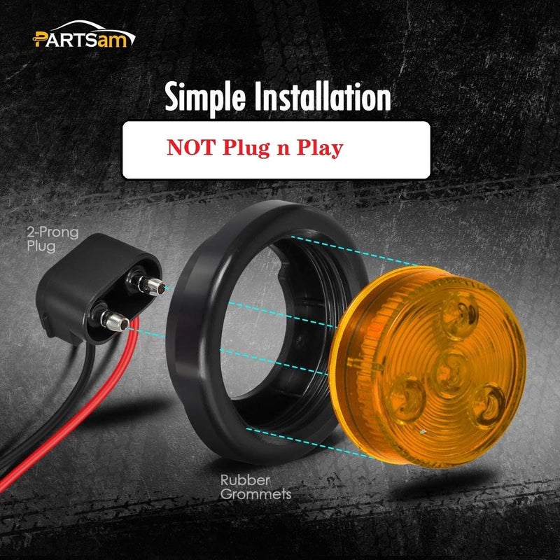 Partsam 10Pack(5 Amber + 5 Red) 2" 4LED Round Trailer Side Marker Light Grommet Flush Mount, [DOT Approved] Sealed 2 inch Clearance Lights with Reflex Lens for Truck RV Camper, IP67 Waterproof, 12V - Image 4