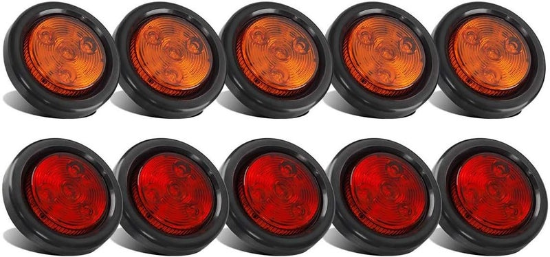 Partsam 10Pack(5 Amber + 5 Red) 2" 4LED Round Trailer Side Marker Light Grommet Flush Mount, [DOT Approved] Sealed 2 inch Clearance Lights with Reflex Lens for Truck RV Camper, IP67 Waterproof, 12V - Image 1