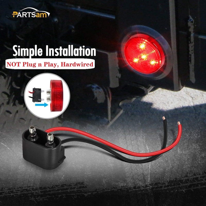 Partsam 10Pack(5 Amber + 5 Red) 2" 4LED Round Trailer Side Marker Light Grommet Flush Mount, [DOT Approved] Sealed 2 inch Clearance Lights with Reflex Lens for Truck RV Camper, IP67 Waterproof, 12V - Image 5