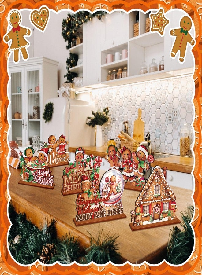 DoubleFill مجموعة دبل فيل من 6 قطع لتزيين طاولة عيد الميلاد على شكل خبز الزنجبيل - قطع خشبية مركزية على شكل حلوى خبز الزنجبيل لتزيين المنزل أو المكتب أو سطح الطاولة - Image 5