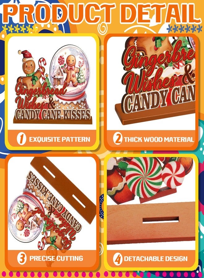 DoubleFill مجموعة دبل فيل من 6 قطع لتزيين طاولة عيد الميلاد على شكل خبز الزنجبيل - قطع خشبية مركزية على شكل حلوى خبز الزنجبيل لتزيين المنزل أو المكتب أو سطح الطاولة - Image 3