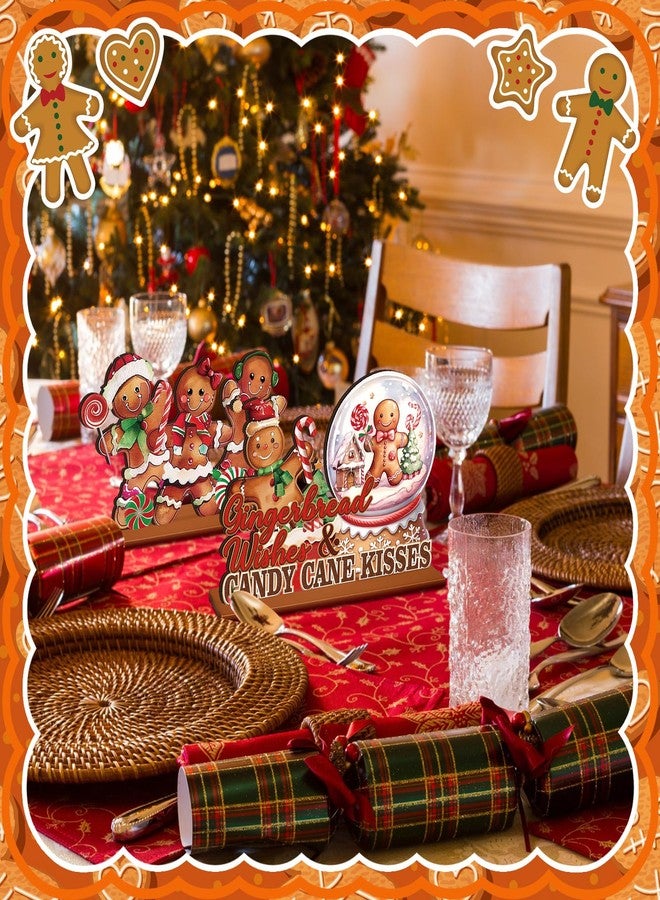 DoubleFill مجموعة دبل فيل من 6 قطع لتزيين طاولة عيد الميلاد على شكل خبز الزنجبيل - قطع خشبية مركزية على شكل حلوى خبز الزنجبيل لتزيين المنزل أو المكتب أو سطح الطاولة - Image 4