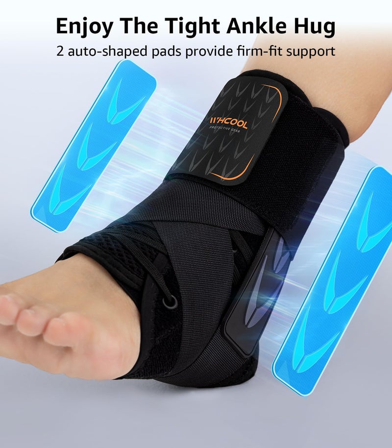 WHCOOL Slim-Fit Ankle Brace for Sprained Ankle, Quick Lace Up Ankle Support for Women Men with 2 Auto-Shaped Pads, Air Fabric Cool Ankle Stabilizer for Injury Recover, Running,Sports, M(12â€-13â€) - Image 2