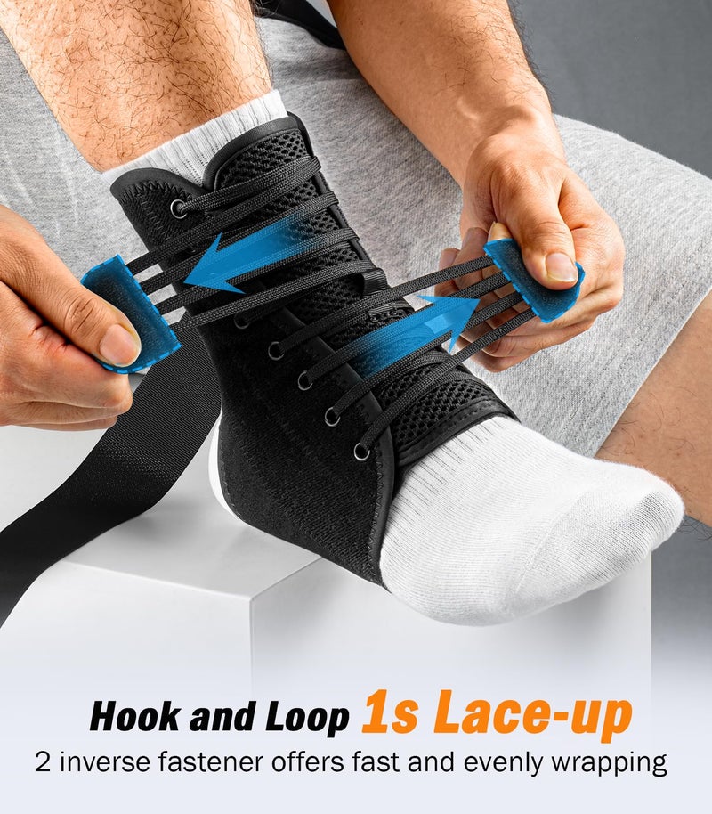WHCOOL Slim-Fit Ankle Brace for Sprained Ankle, Quick Lace Up Ankle Support for Women Men with 2 Auto-Shaped Pads, Air Fabric Cool Ankle Stabilizer for Injury Recover, Running,Sports, M(12â€-13â€) - Image 3