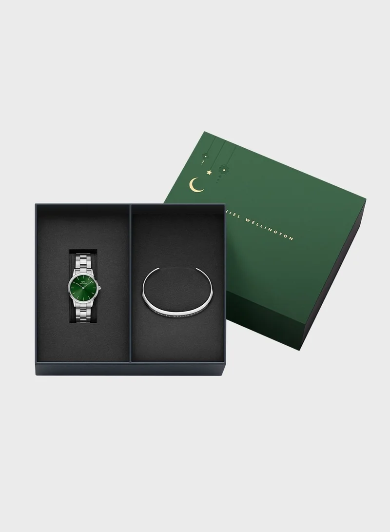 DANIEL WELLINGTON Iconic Link 28 S Green DW00100339 + Small Silver Bracelet DW00400004