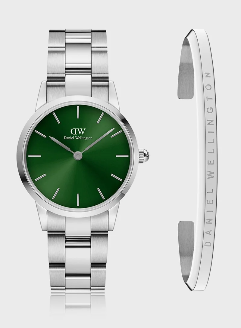 DANIEL WELLINGTON Iconic Link 28 S Green DW00100339 + Small Silver Bracelet DW00400004