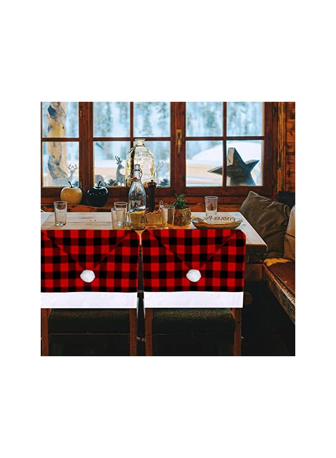 The Bros 4 قطع أغطية كراسي بوفالو بليد لعيد الميلاد، غطاء واقي لكرسي الطعام بقبعة سانتا لحماية ظهر الكرسي لمكتب المطبخ المنزلية لزينة حفلات المهرجانات - Image 5