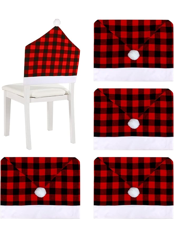 The Bros 4 قطع أغطية كراسي بوفالو بليد لعيد الميلاد، غطاء واقي لكرسي الطعام بقبعة سانتا لحماية ظهر الكرسي لمكتب المطبخ المنزلية لزينة حفلات المهرجانات - Image 1
