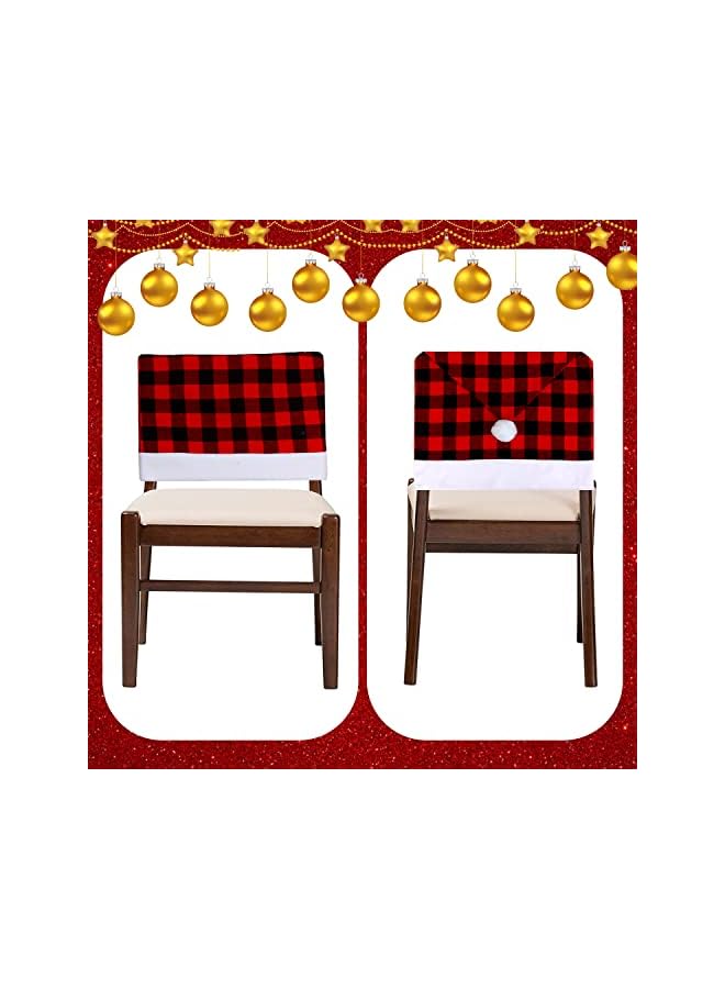 The Bros 4 قطع أغطية كراسي بوفالو بليد لعيد الميلاد، غطاء واقي لكرسي الطعام بقبعة سانتا لحماية ظهر الكرسي لمكتب المطبخ المنزلية لزينة حفلات المهرجانات - Image 4