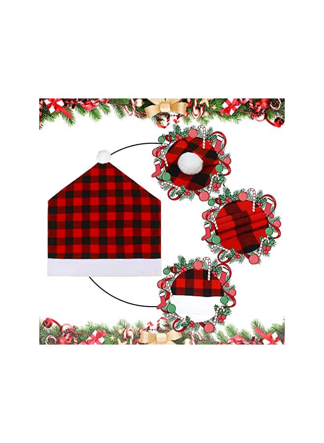 The Bros 4 قطع أغطية كراسي بوفالو بليد لعيد الميلاد، غطاء واقي لكرسي الطعام بقبعة سانتا لحماية ظهر الكرسي لمكتب المطبخ المنزلية لزينة حفلات المهرجانات - Image 3