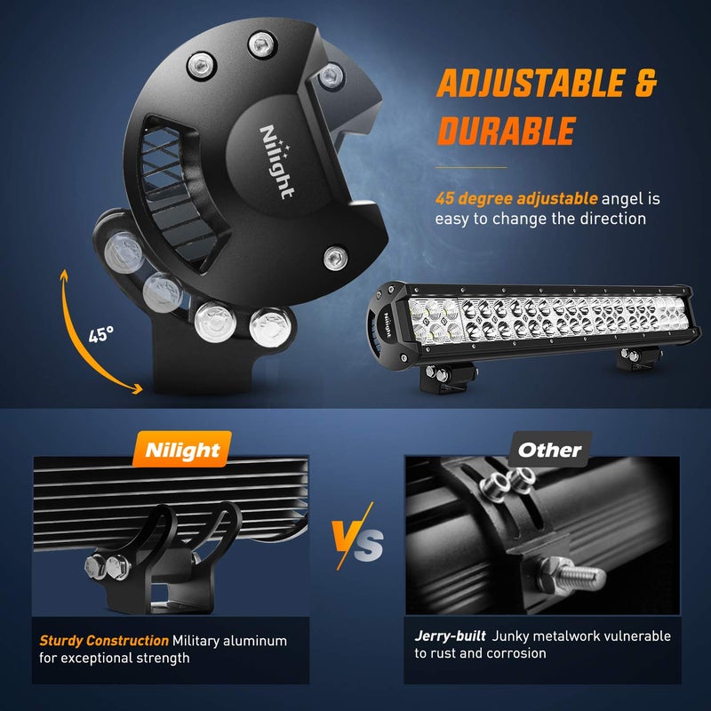 Nilight - ZH006 LED Light Bar 20 Inch 126W Spot Flood Combo Led Off Road Lights with 16AWG Wiring Harness Kit-One Lead, 2 Years Warranty - Image 4