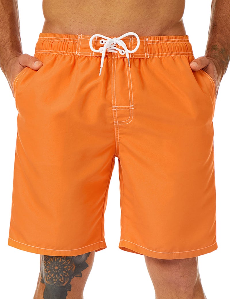 KAILUA SURF Mens Swim Trunks - Long, Quick Dry Boardshorts with Mesh Lining - 9 Inch Inseam - Orange