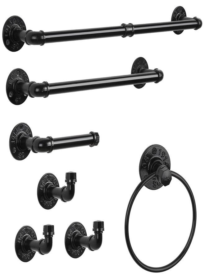 CADUKE Bathroom Hardware Fixture Set Industrial Towel Bar Sets with Paper Towel Rack Wall Mount Hand Towel Holder Roll Ring Toilet Paper Holder and Pipe Robe Towel Holder Hanger for Farmhouse Home, 7 Pieces - Image 1