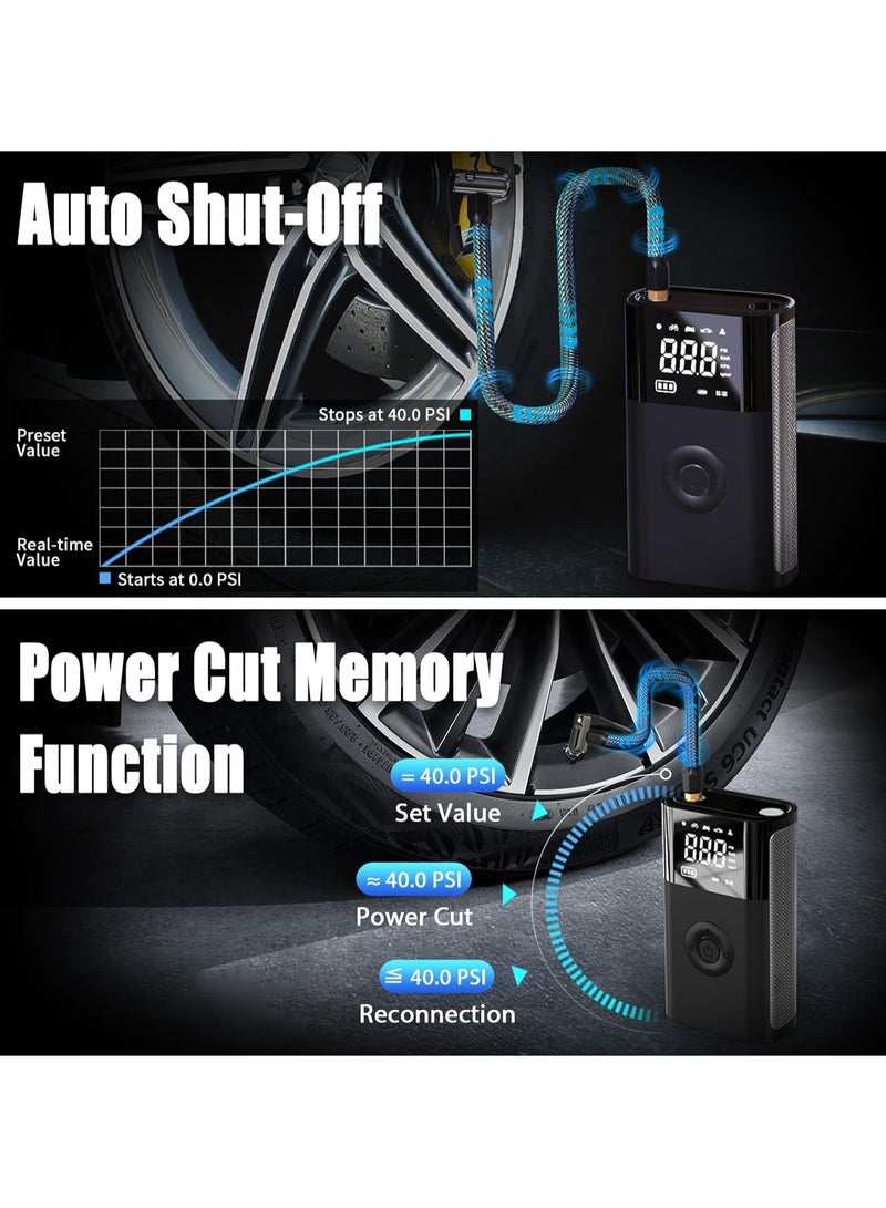 Generic Portable Car Tire Inflator, Tyre Inflator Portable Air Compressor, Rechargeable Portable Air Compressor, Cordless Tire Inflator, Portable Air Compressor, 150PSI Portable Air Pump for Car Tires with Tire Pressure Gauge, Electric Air Pump Suitable For Car, Motorcycles, Bicycles, Balls  - Image 5