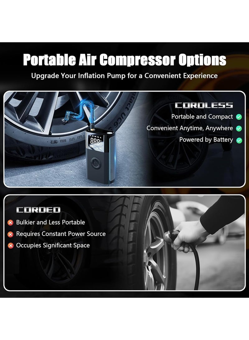 Generic Portable Car Tire Inflator, Tyre Inflator Portable Air Compressor, Rechargeable Portable Air Compressor, Cordless Tire Inflator, Portable Air Compressor, 150PSI Portable Air Pump for Car Tires with Tire Pressure Gauge, Electric Air Pump Suitable For Car, Motorcycles, Bicycles, Balls  - Image 2